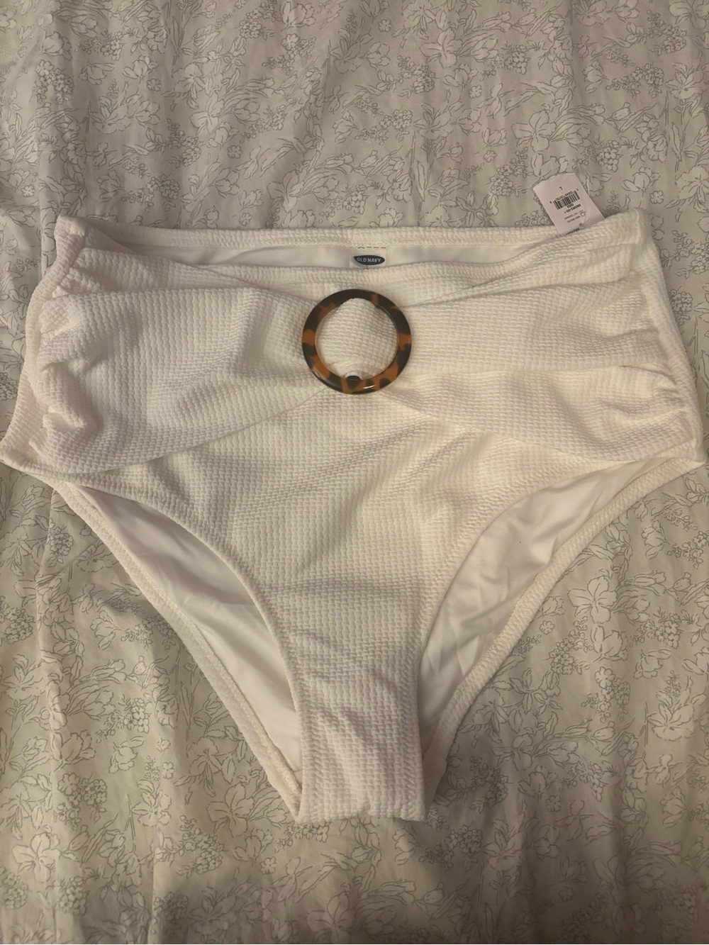 Old Navy White High-Waist Bikini Bottom with Tortoiseshell Ring NEW NWT size L